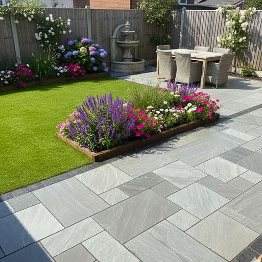 Kandala Grey Indian Sandstone Paving - 22mm Patio Pack - Mixed Sizes - Hand Cut & Riven - 20.8 m2