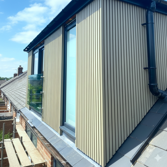 Slatted Misty Wood - Grey & Brown Composite Cladding - End Piece - 2200 x 49.25 x 49.25 mm