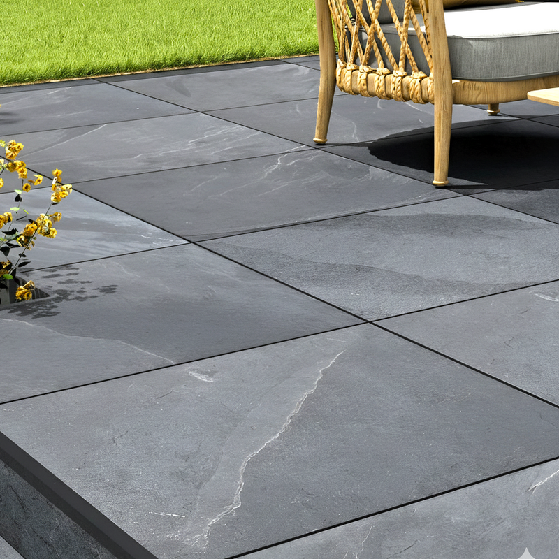 Load image into Gallery viewer, Slate Noir - Black Porcelain Paving Tiles - 600 x 600 x 20mm
