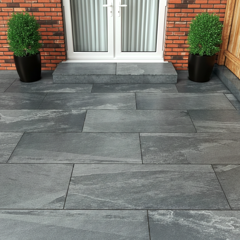 Load image into Gallery viewer, Slate Noir - Black Porcelain Paving Tiles - 900 x 600 x 20mm
