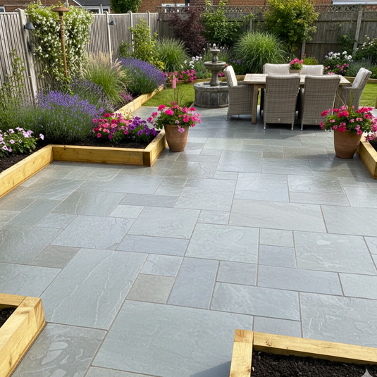 Kandala Grey Indian Sandstone Paving - 22mm Patio Pack - Mixed Sizes - Hand Cut & Riven