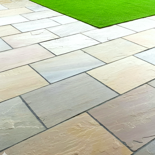 Raj Green Indian Sandstone Paving - 900 x 600 x 22mm - Hand Cut & Riven