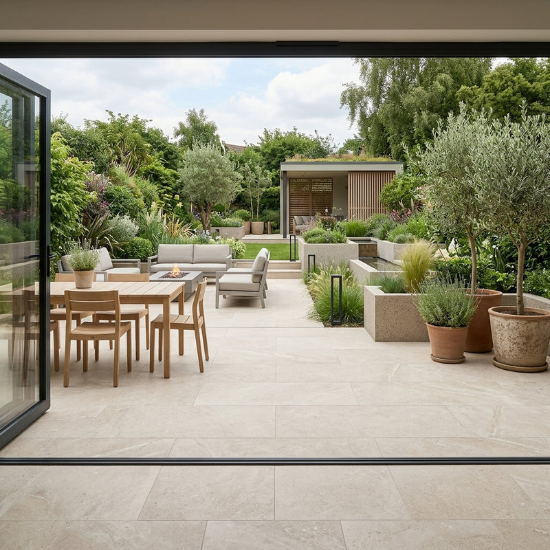 Load image into Gallery viewer, Hampton Limestone Almond - Beige Porcelain Paving Tiles - 900 x 900 x 20mm
