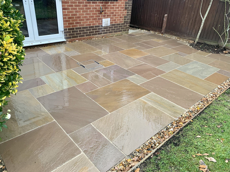 Load image into Gallery viewer, Raj Green Indian Sandstone Paving - Patio Pack - Mixed Sizes - Hand Cut &amp; Riven
