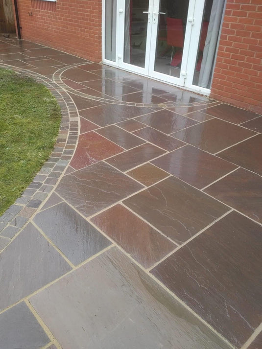 Autumn Brown Indian Sandstone Paving - 900 x 600 x 18mm - Hand Cut & Riven