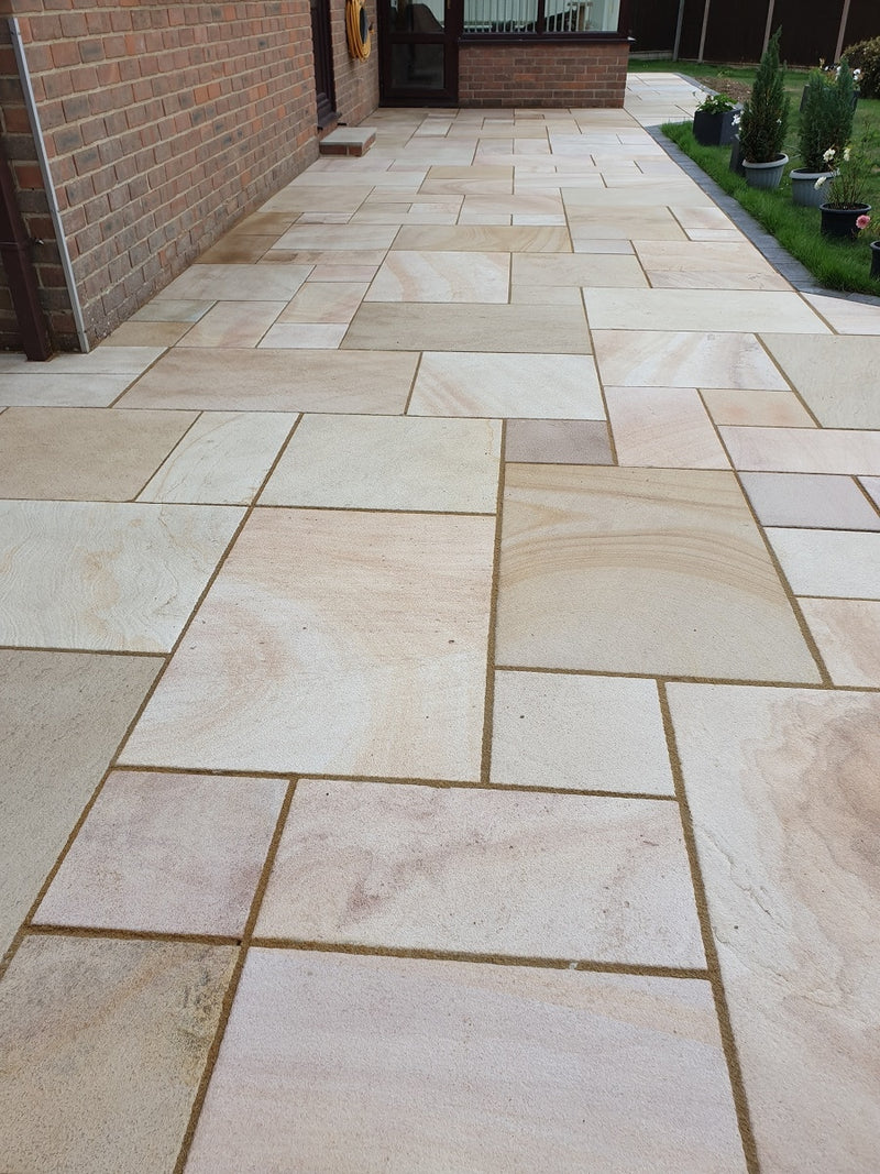Load image into Gallery viewer, Buff Indian Sandstone Paving - 295 x 295 x 22mm - Sawn &amp; Sandblasted
