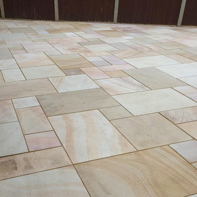 Load image into Gallery viewer, Buff Indian Sandstone Paving - 600 x 295 x 22mm - Sawn &amp; Sandblasted
