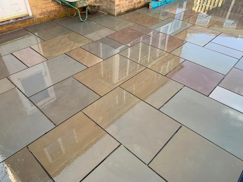 Load image into Gallery viewer, Raj Green Indian Sandstone Paving - 600 x 295 x 22mm - Sawn &amp; Sandblasted
