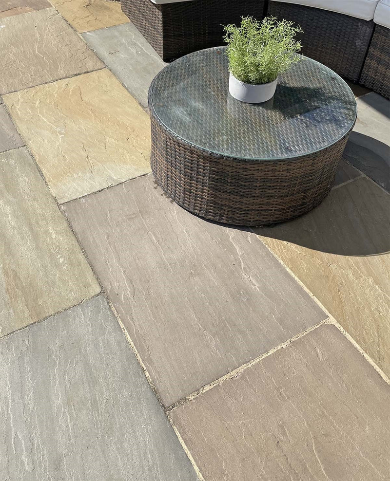Load image into Gallery viewer, Autumn Gold Indian Sandstone Paving - 900 x 600 x 22mm - Hand Cut &amp; Riven
