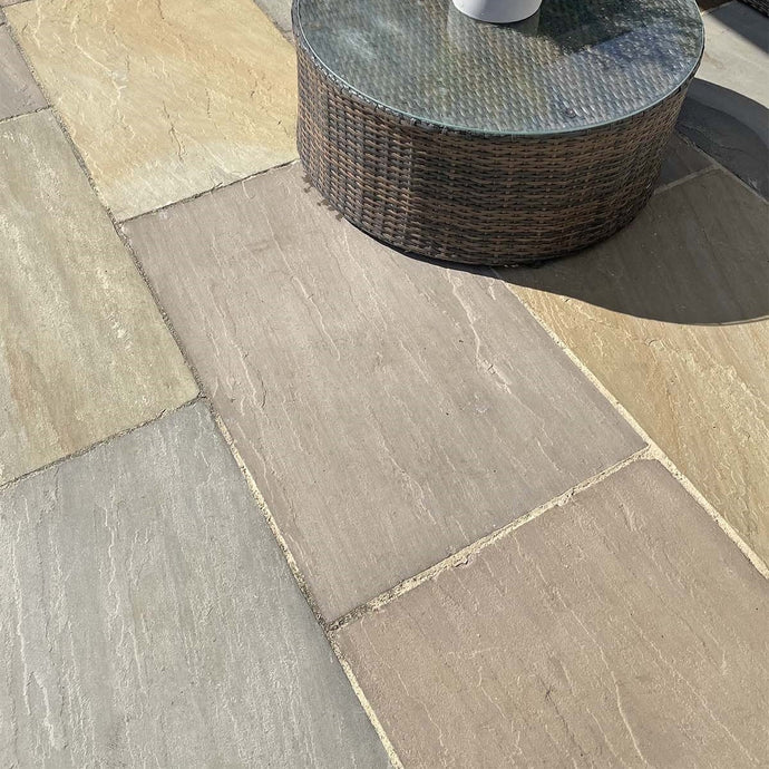 Buff Indian Sandstone Paving - 900 x 600 x 18mm - Hand Cut & Riven