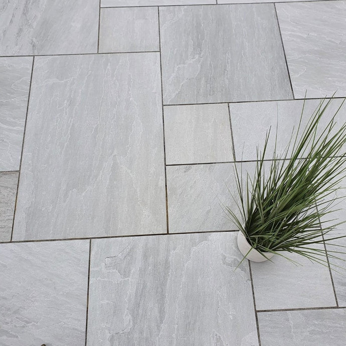 Kandala Grey Indian Sandstone Paving - 18mm Patio Pack - Mixed Sizes - Hand Cut & Riven