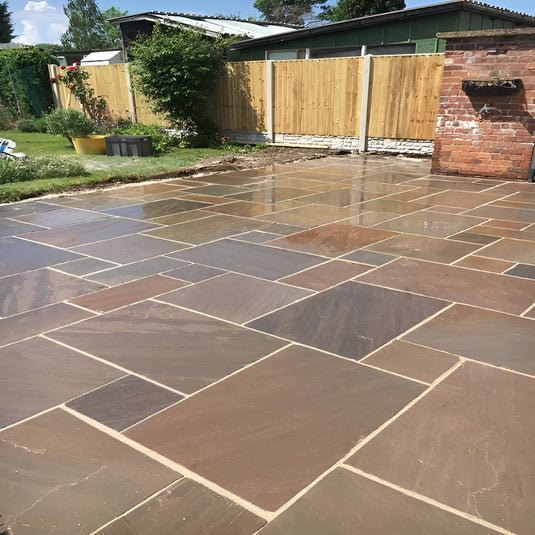 Autumn Brown Indian Sandstone Paving - Patio Pack - Mixed Sizes - Hand Cut & Riven