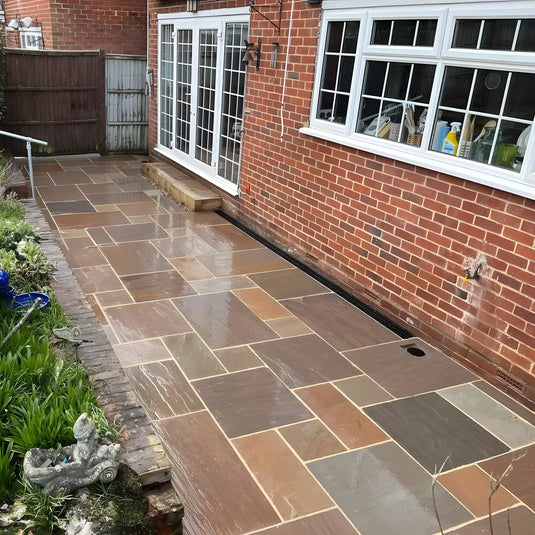 Autumn Brown Indian Sandstone Paving - Patio Pack - Mixed Sizes - Hand Cut & Riven