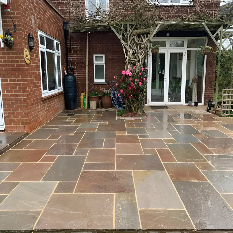 Load image into Gallery viewer, Autumn Brown Indian Sandstone Paving - Patio Pack - Mixed Sizes - Hand Cut &amp; Riven
