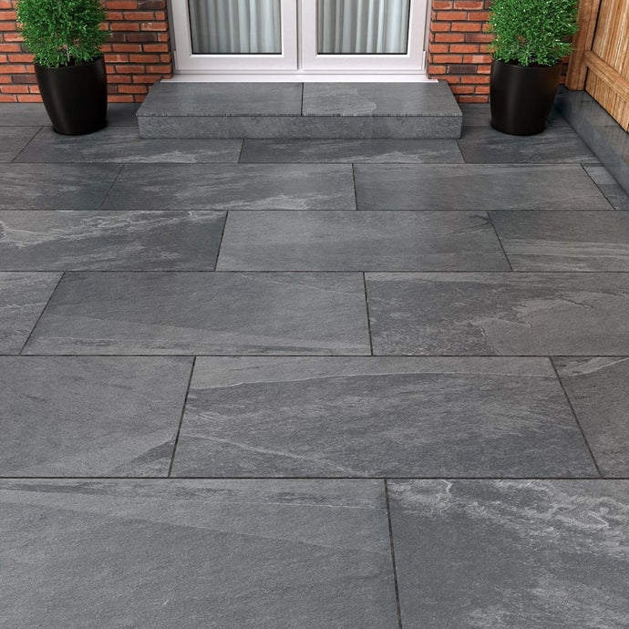 Slate Noir - Black Porcelain Paving Tiles - 900 x 600 x 20mm