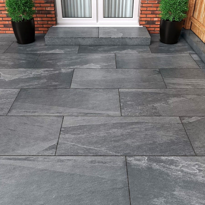 Load image into Gallery viewer, Slate Noir - Black Porcelain Paving Tiles - 900 x 600 x 20mm
