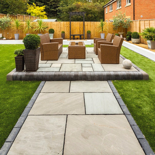Buff Indian Sandstone Paving - 900 x 600 x 22mm - Hand Cut & Riven