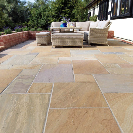 Buff Indian Sandstone Paving - 900 x 600 x 22mm - Hand Cut & Riven