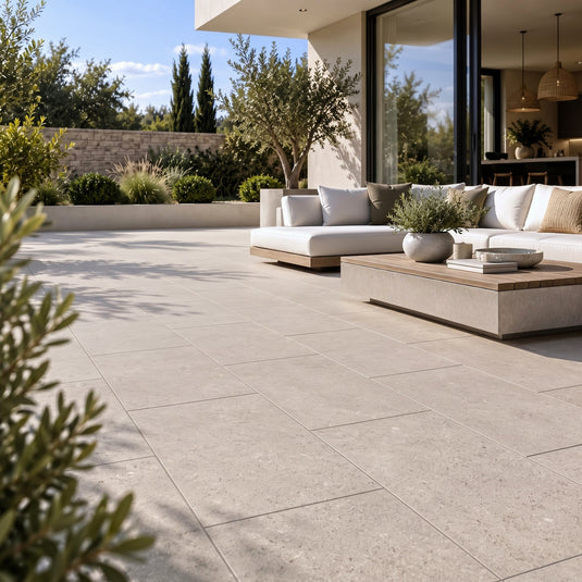 Dijon Limestone - Beige Porcelain Paving Tiles - 900 x 600 x 20mm