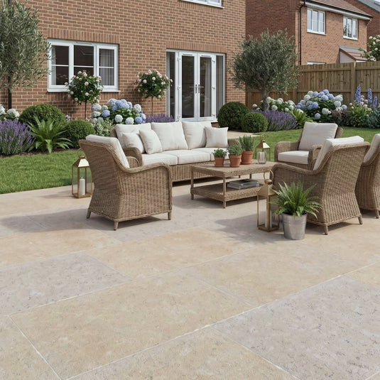 Dijon Limestone - Beige Porcelain Paving Tiles - 900 x 600 x 20mm