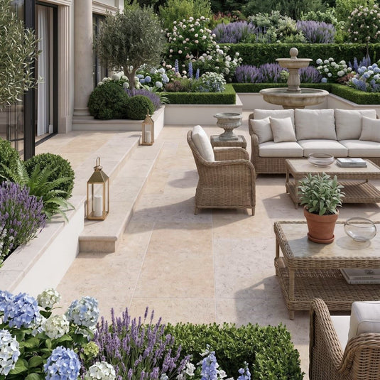 Dijon Limestone - Beige Porcelain Paving Tiles - 900 x 600 x 20mm