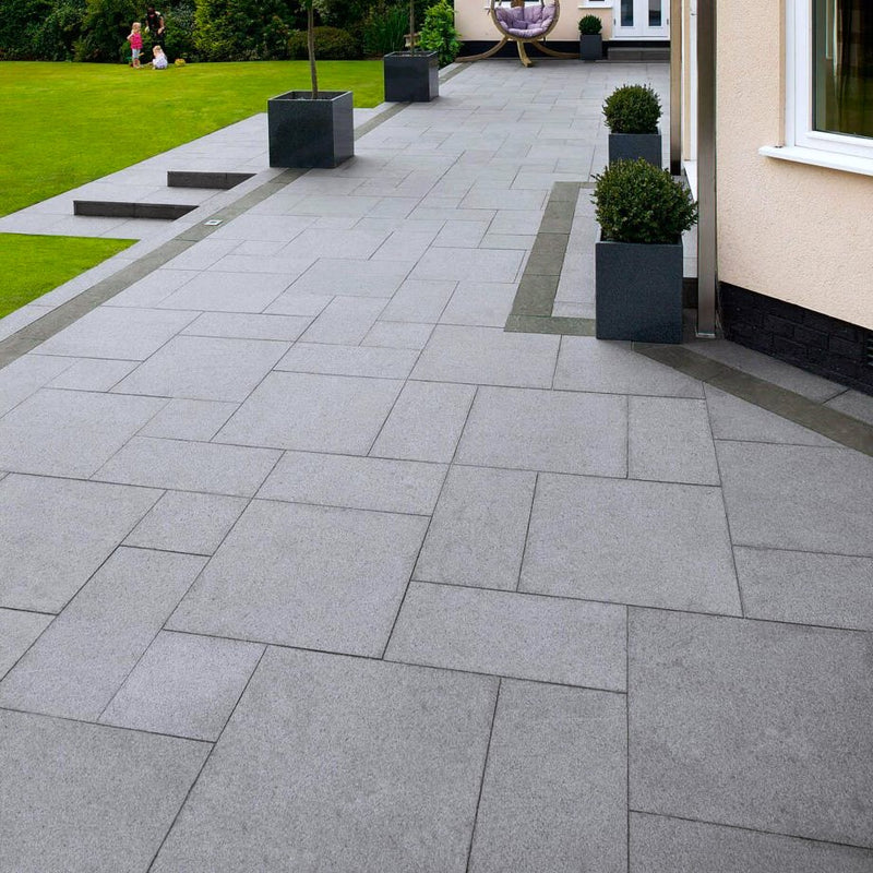 Load image into Gallery viewer, Dark Grey Granite Paving - Patio Pack - Mixed Sizes - Sawn &amp; Flamed
