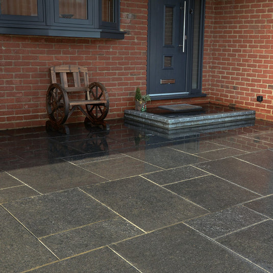 Emperor Black Granite Paving - 295 x 295 x 20mm - Sawn & Brushed