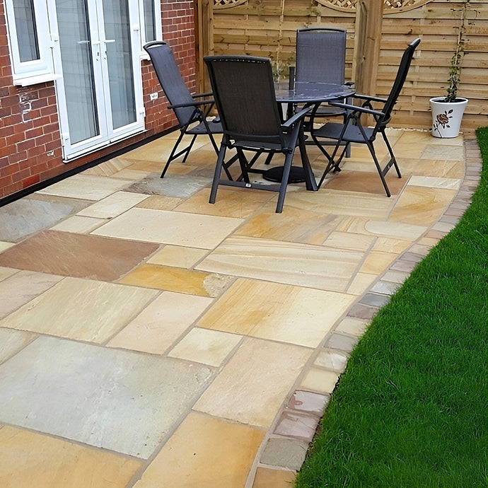 Mint Fossil Indian Sandstone Paving - Patio Pack - Mixed Sizes - Hand Cut & Riven