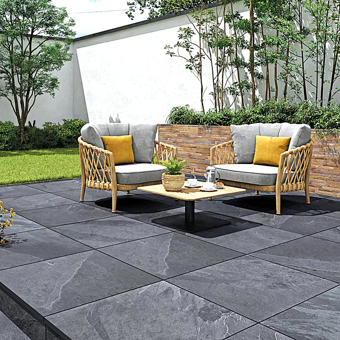 Slate Noir - Black Porcelain Paving Tiles - 600 x 600 x 20mm