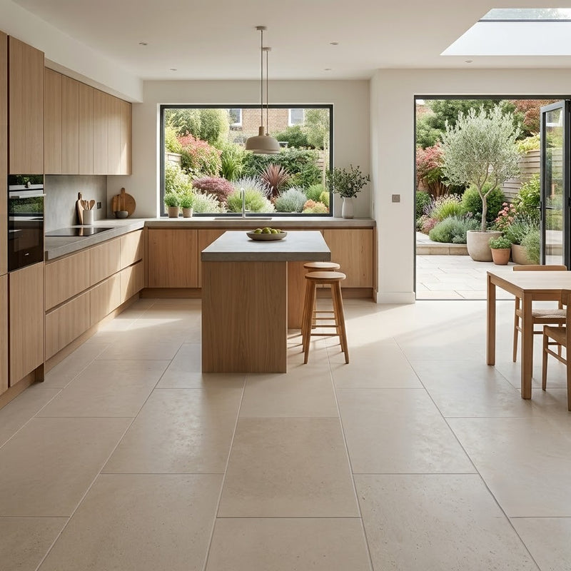Load image into Gallery viewer, Hampton Limestone Almond - Beige Porcelain Paving Tiles - 900 x 900 x 10mm
