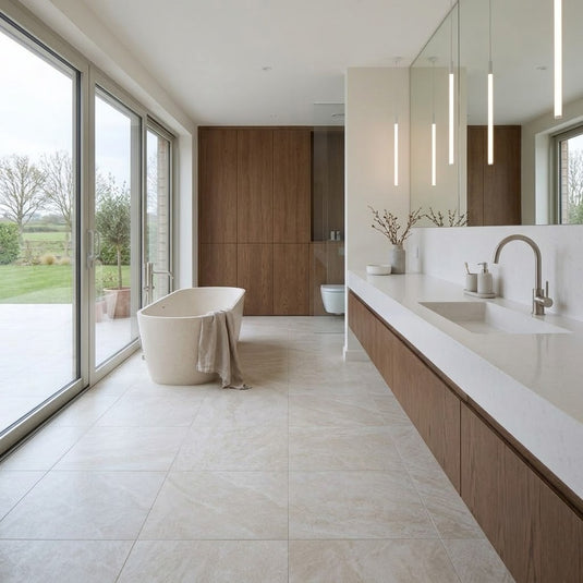 Hampton Limestone - White Porcelain Paving Tiles - 900 x 900 x 10mm