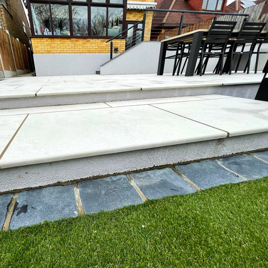 Himalayan - White Porcelain Paving Tiles - 900 x 600 x 20mm  - Bullnose Edge