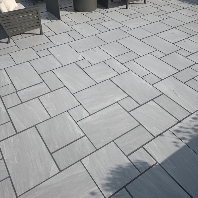 Kandala Grey Indian Sandstone Paving - 290 x 290 x 22mm - Hand Cut & Riven