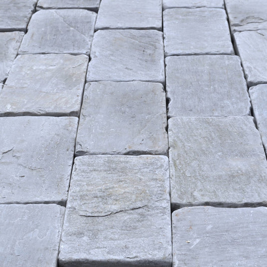 Kandala Grey Sandstone Block Paving - 200 x 150 x 50mm - Sawn, Tumbled & Riven