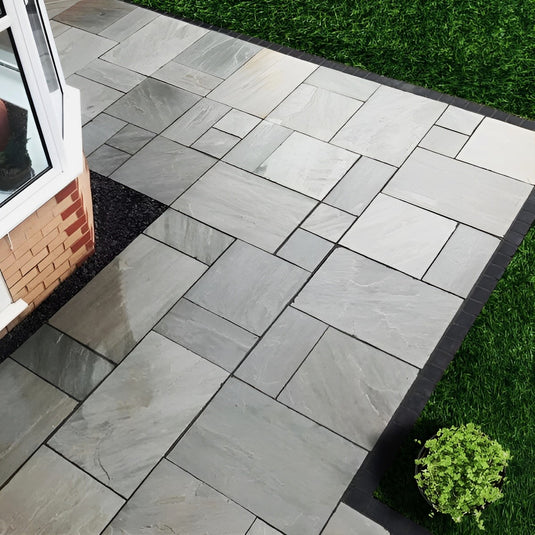 Kandala Grey Indian Sandstone Paving - 22mm Patio Pack - Mixed Sizes - Hand Cut & Riven