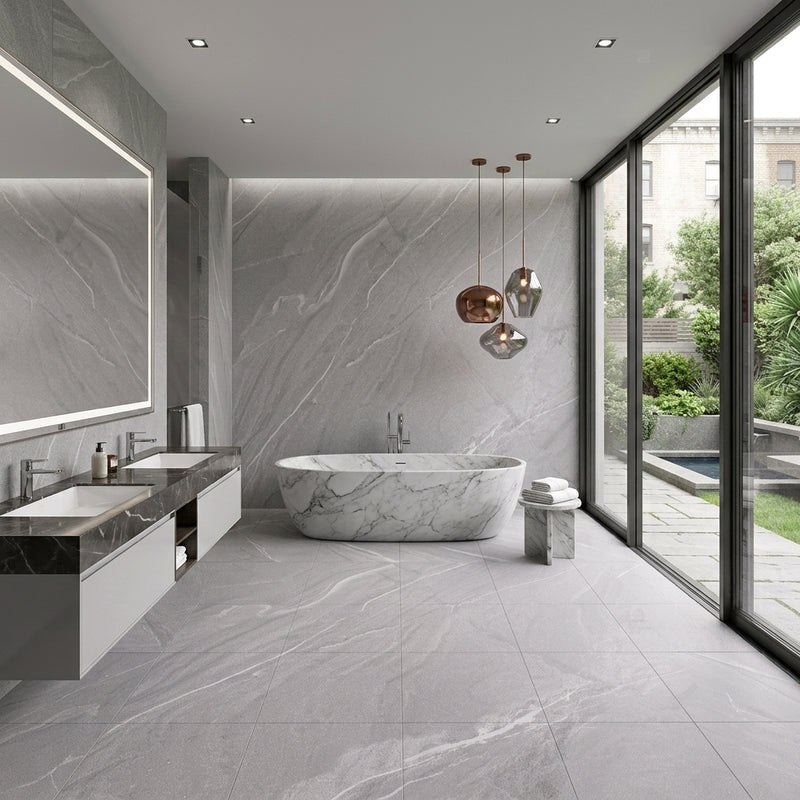 Load image into Gallery viewer, Lagom Gra - Grey Porcelain Paving Tiles - Semi-Polished Finish - 600 x 600 x 7mm
