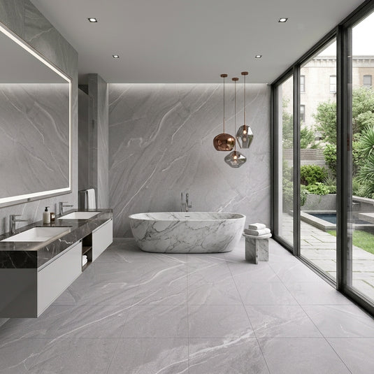 Lagom Gra - Grey Porcelain Paving Tiles - Semi-Polished Finish - 600 x 600 x 7mm