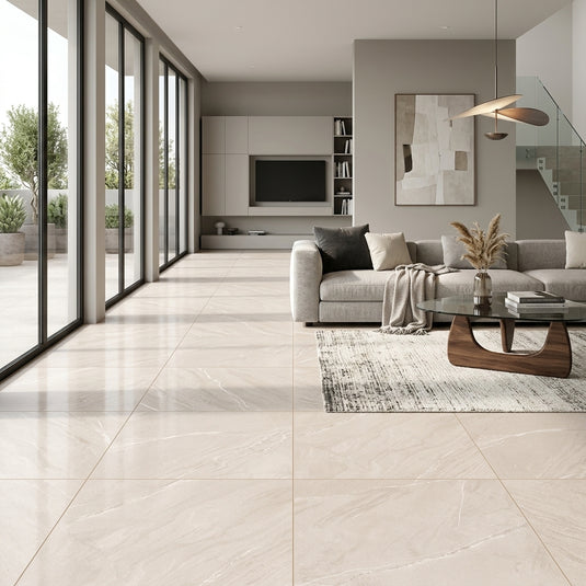 Lagom Sand - Beige Porcelain Paving Tiles - Semi-Polished Finish - 600 x 600 x 7mm