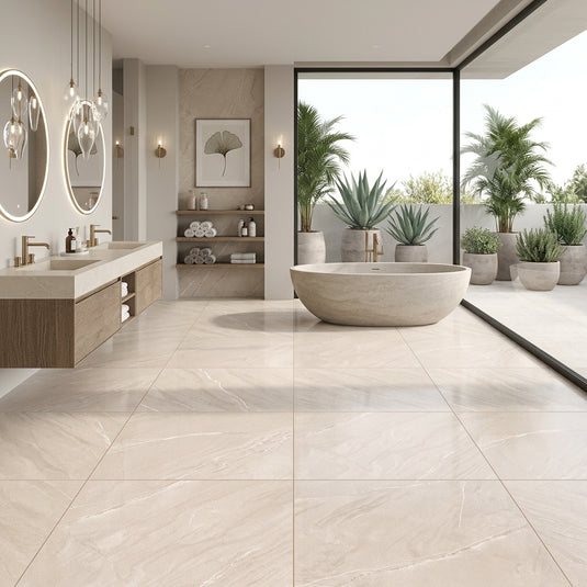 Lagom Sand - Beige Porcelain Paving Tiles - Semi-Polished Finish - 600 x 600 x 7mm