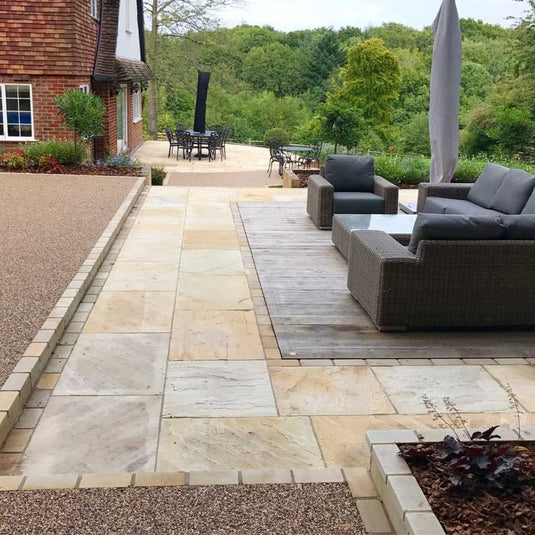 Mint Fossil Indian Sandstone Paving - 900 x 600 x 22mm - Hand Cut & Riven