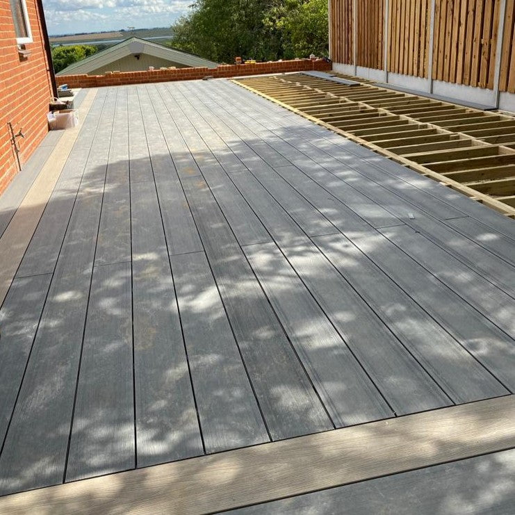 Load image into Gallery viewer, Mayfair Smokey &amp; Vintage - Grey &amp; Brown Composite Decking - Decking Board (Reversible)- 3660 x 216 x 25 mm
