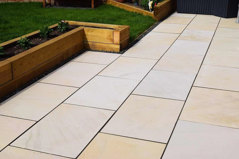 Load image into Gallery viewer, Mint Fossil Indian Sandstone Paving - 900 x 600 x 22mm - Sawn &amp; Honed
