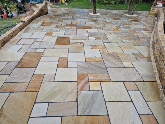 Mint Fossil Indian Sandstone Paving - 600 x 290 x 22mm - Hand Cut & Riven