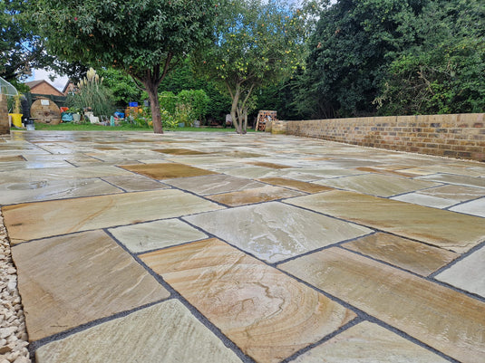 Mint Fossil Indian Sandstone Paving - Patio Pack - Mixed Sizes - Hand Cut & Riven