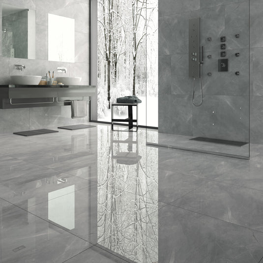 Pulpis - Grey Porcelain Paving Tiles - Polished Finish - 600 x 600 x 7mm