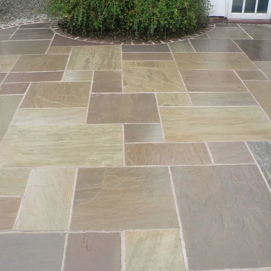 Raj Green Indian Sandstone Paving - Patio Pack - Mixed Sizes - Hand Cut & Riven