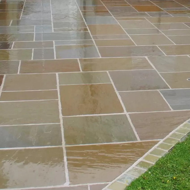 Load image into Gallery viewer, Raj Green Indian Sandstone Paving - Patio Pack - Mixed Sizes - Hand Cut &amp; Riven
