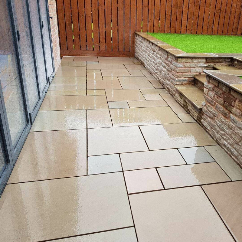 Load image into Gallery viewer, Raj Green Indian Sandstone Paving - Patio Pack - Mixed Sizes - Sawn &amp; Sandblasted
