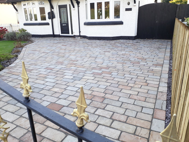 Load image into Gallery viewer, Raj Green Sandstone Block Paving - 150 x 150 x 50mm - Sawn, Tumbled &amp; Riven
