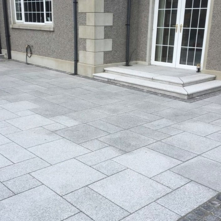 Load image into Gallery viewer, Light Grey Granite Paving - Patio Pack - Mixed Sizes - Sawn &amp; Flamed
